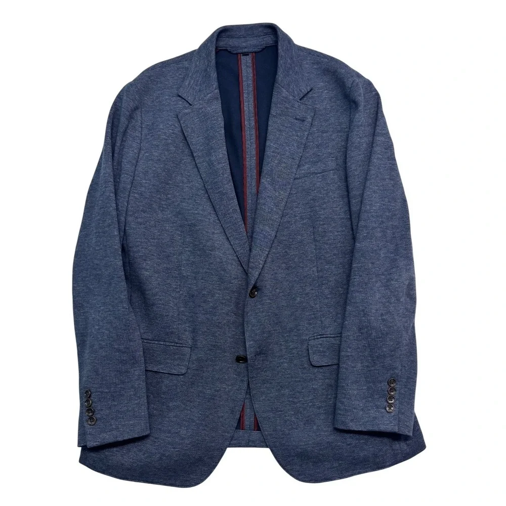 Bonobos 44R Navy Blue Chambray Unstructured Cotton Blazer Jacket Sport Coat Slim